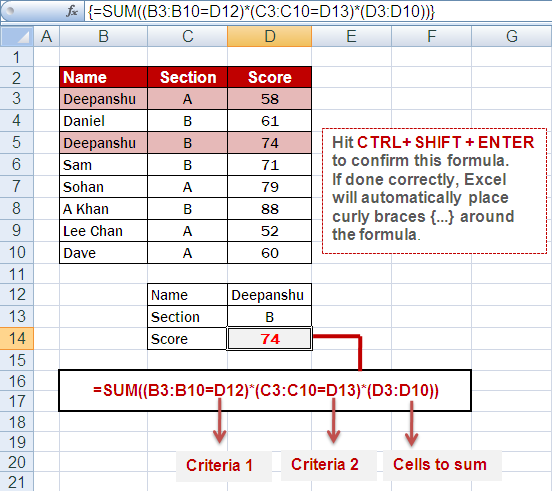 SUM Array Formula : Multiple Criteria lookup value