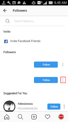Selanjutnya kalian cukup klik tombol titik tiga di bagian kanan di akun yang ingin dihapus dari daftar followers kita atau orang atau akun lain agar tidak mengikuti akun Instagram kita lagi