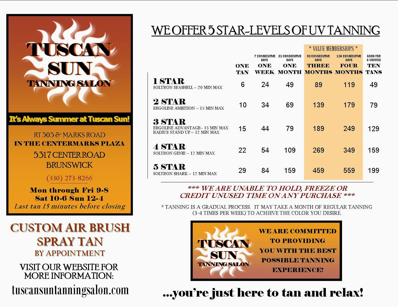 TUSCAN SUN TANNING SALON PACKAGES