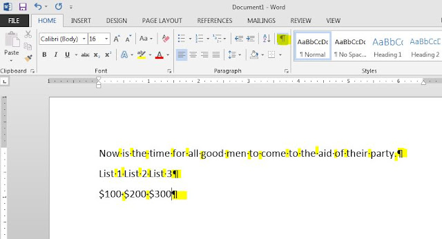 Screenshot - Microsoft Word Show Hide Format Marks