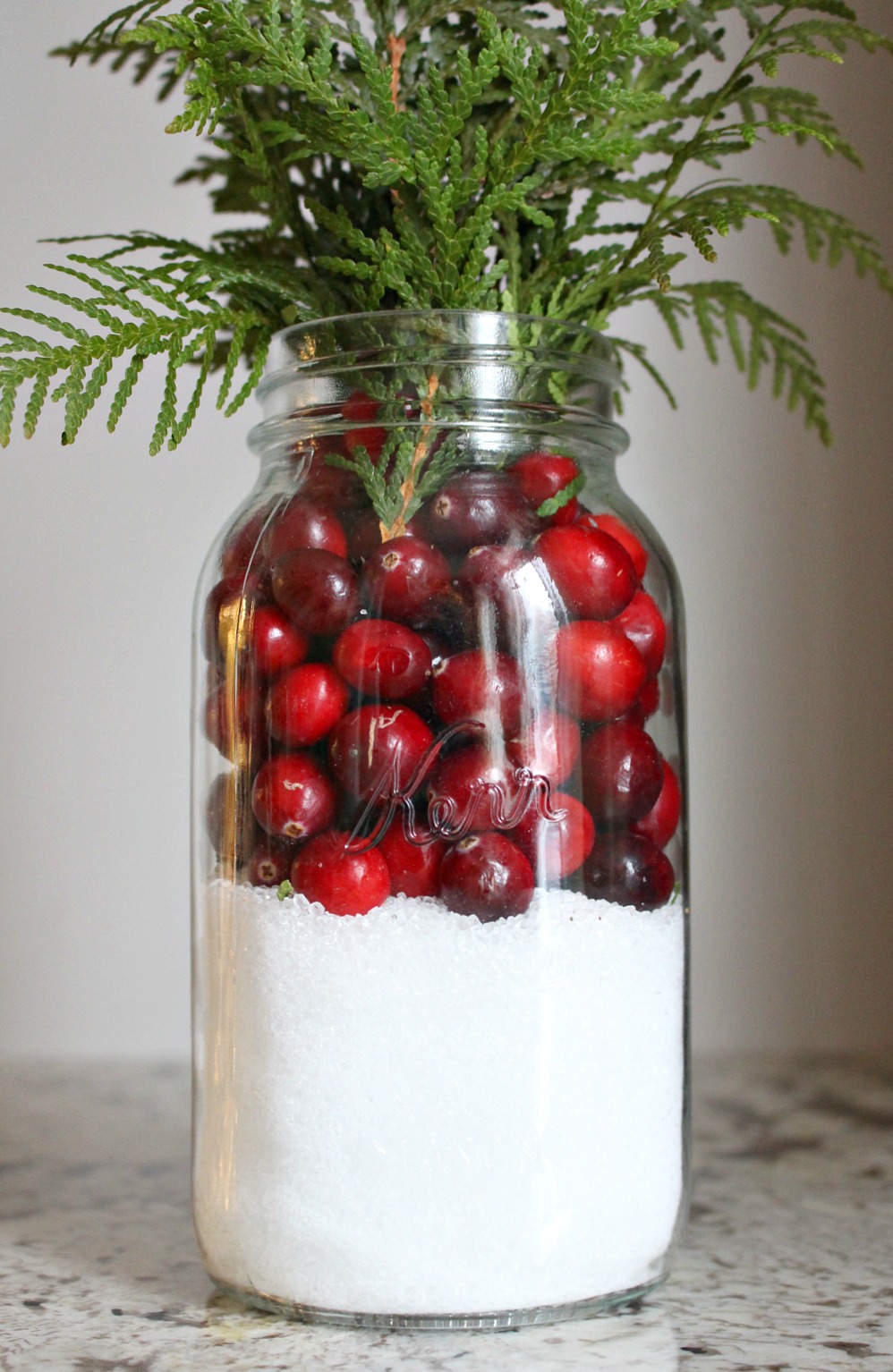 Cranberry, Cedar, Epson Salt + Mason Jar Center Piece