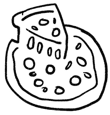 ピザのイラスト モノクロ線画