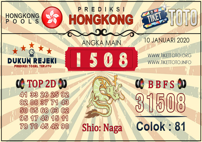 Prediksi Togel HONGKONG TIKETTOTO 10 JANUARI 2020