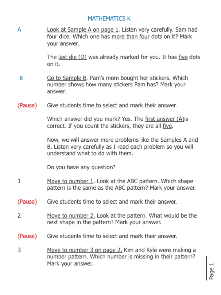 ONLINE SAT10 Practice Tests for KG, Grade 1, and Grade 2 Diagnostic