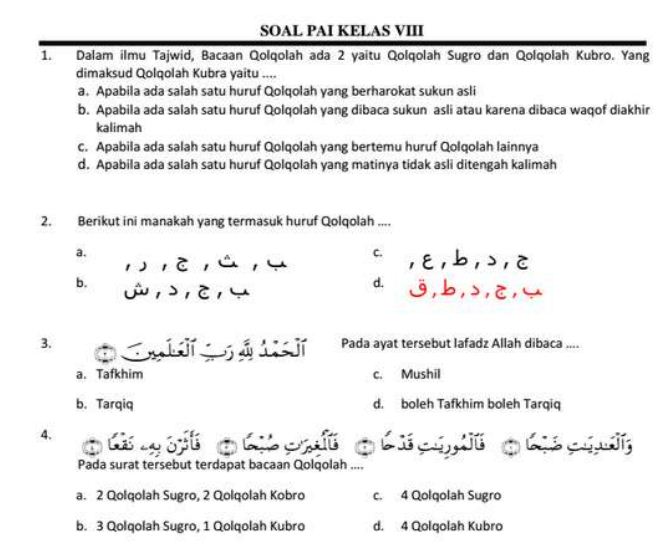 Download 3 Contoh Soal UAS PAI (Agama Islam) Kelas 8 Semester 1 - Soal