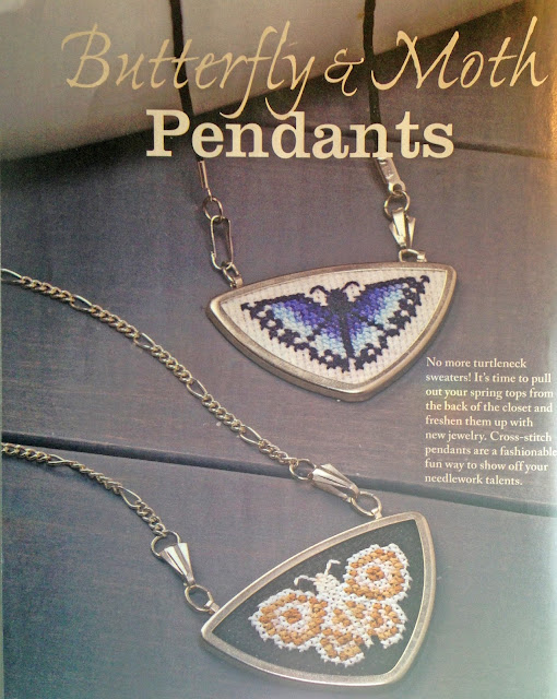Floss & Fleece: cross-stitched butterfly and moth pendants in Just CrossStitch magazine cross-stitched butterfly and moth pendants in Just CrossStitch magazine