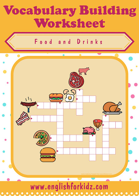 Printable food and drinks crossword puzzle for ESL students