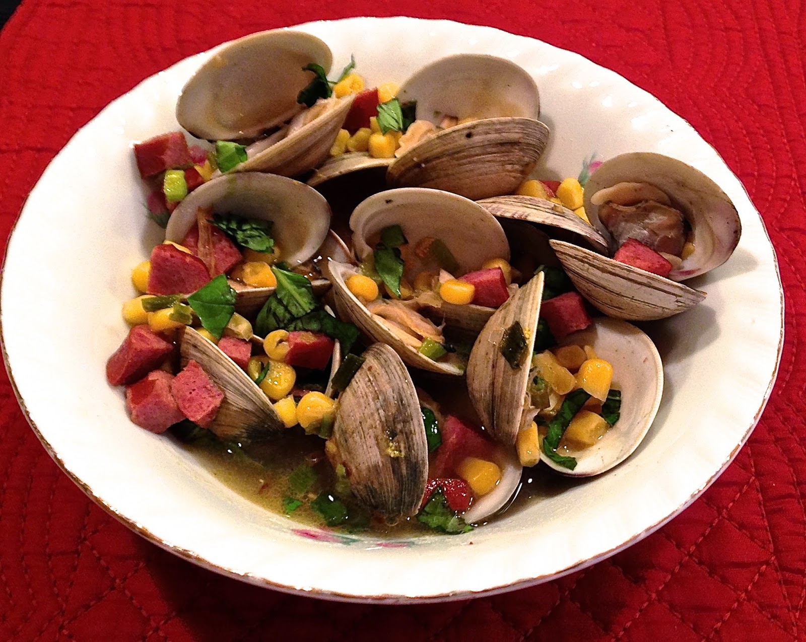 Points In My Life Steamed Littleneck Clams with Kielbasa and Basil