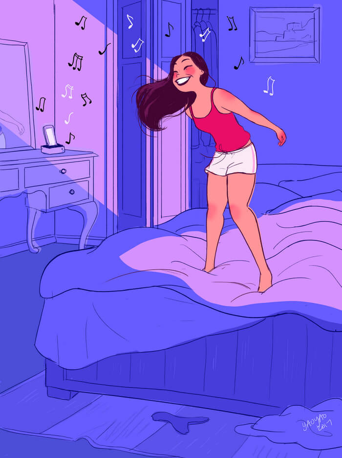 20 Beautiful Illustrations That Show What's Like To Live Alone - Having A Party With Yourself