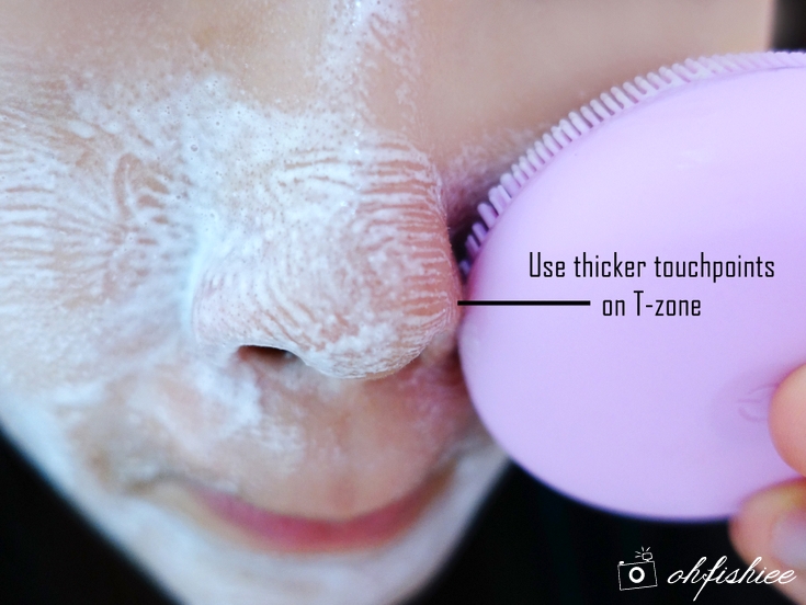 Using FOREO face cleansing brush at the nose area