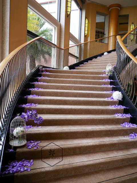 purple wedding staircase decoration by lily sarah