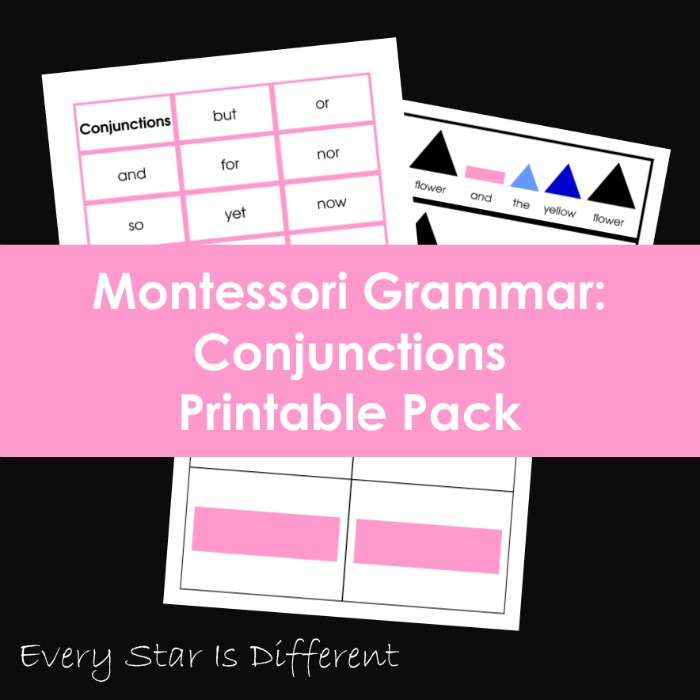 Montessori Grammar: Conjunctions Printable Pack