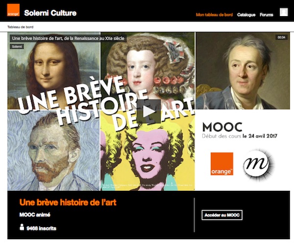 Mooc une brève histoire de l'art Copie d'écran de la page d'accueil du Mooc organisé par Orange et RMN-Grand Palais