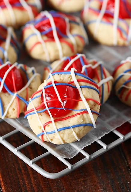 Red White & Blue Cherry Almond Cookies Image ~ These fun little cookies pair perfectly with those 4th of July fireworks!