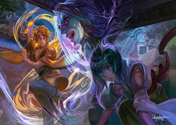 As belas ilustrações de fantasia com um estilo oriental de Han-Yuan, Yu Han-Yuan, Yu (aka B.c.N.y.) deviantart ilustrações fantasia oriental estilo anime mangá terror sobrenatural mitologia asiática cores games