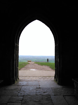 Looking North through St Michaels Tower on top of Glastonbury Tor