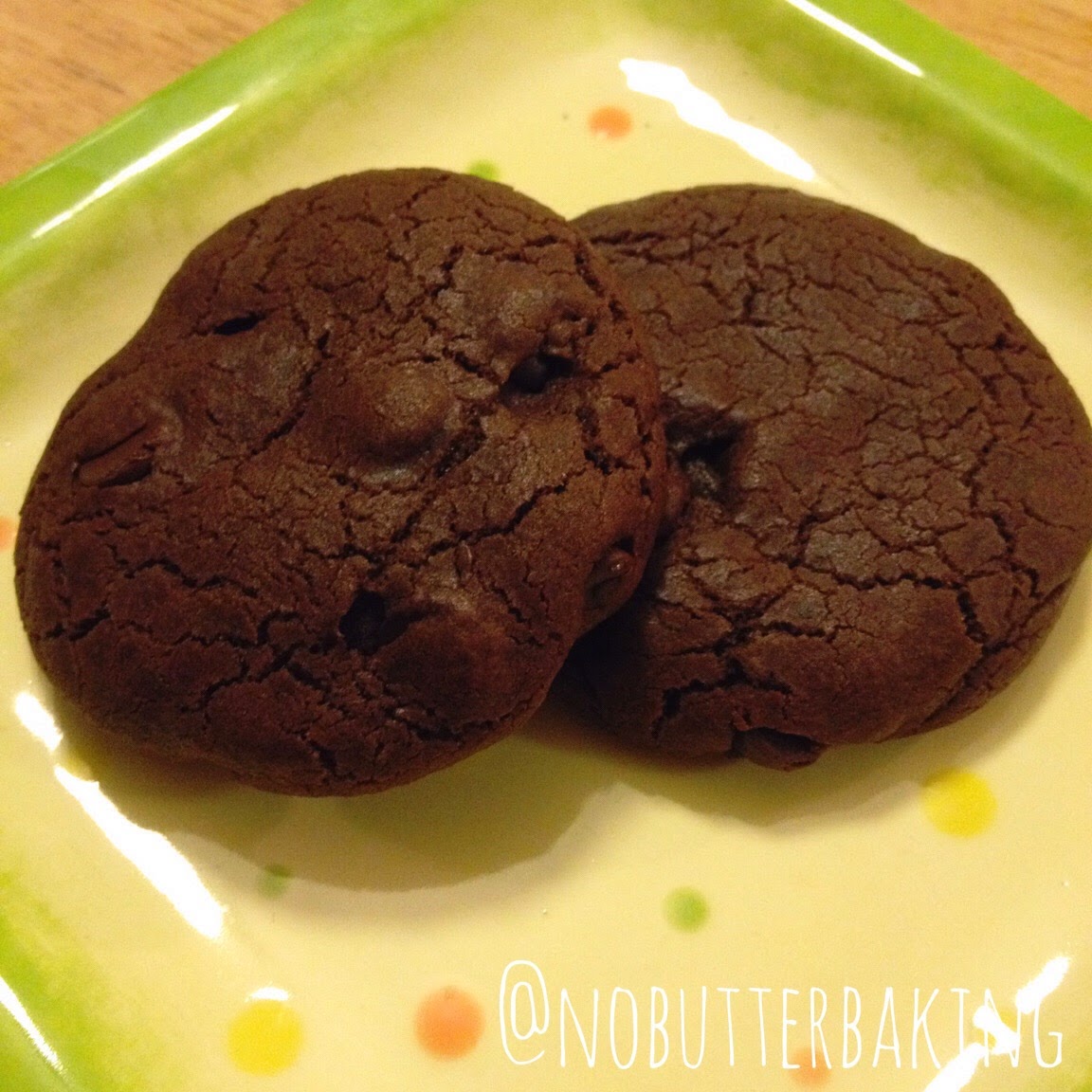 No Butter Baking. Chewy Double Chocolate Chip Cookies