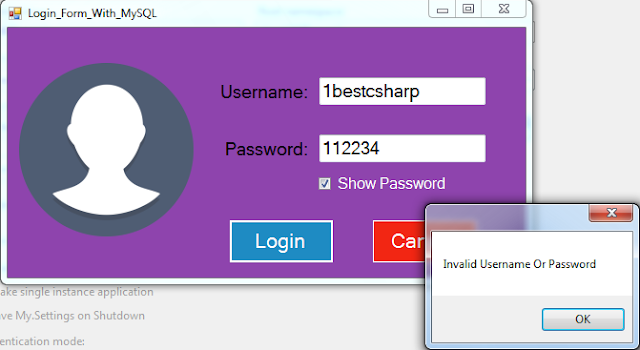invalid username or password
