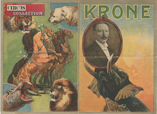 en plus des chevaux, hippopotame,lion,tigre,ours blanc et éléphant, un médaillon représente Carl Krone  directeur du cirque Krone 