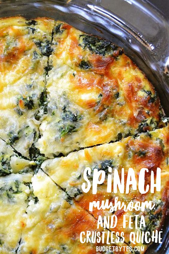 This easy, tasty Spinach Mushroom and Feta Crustless Quiche is low on carbs and big on flavor. This veggie-filled breakfast will keep you full and happy.