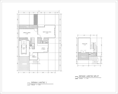 Denah lantai 1 dan split rumah tipe 140 Denah lantai 1 dan split rumah tipe 140