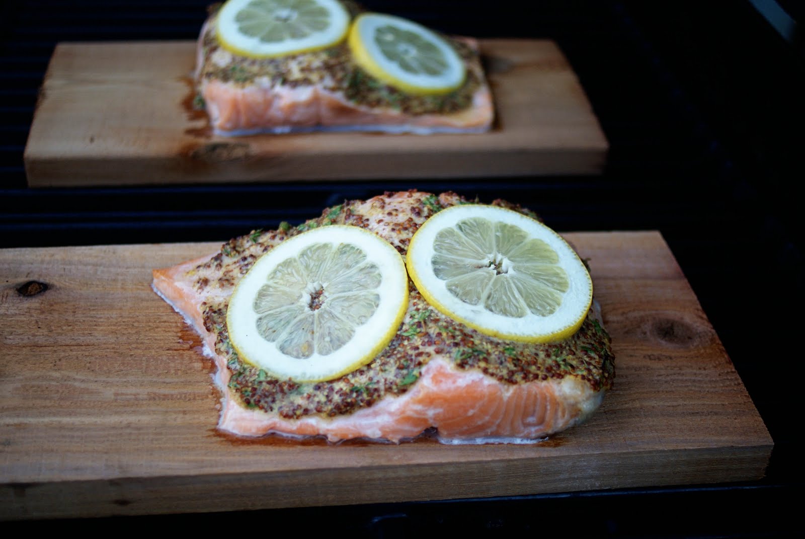CedarPlank Salmon with Green Bean Potato Pesto Salad