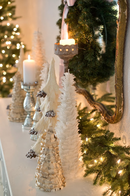 Domestic Fashionista: White Tree Christmas Mantel Display
