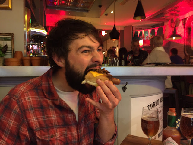 Eating hot dogs