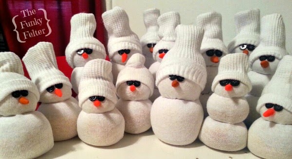 sock snowman craft tutorial by the funky felter