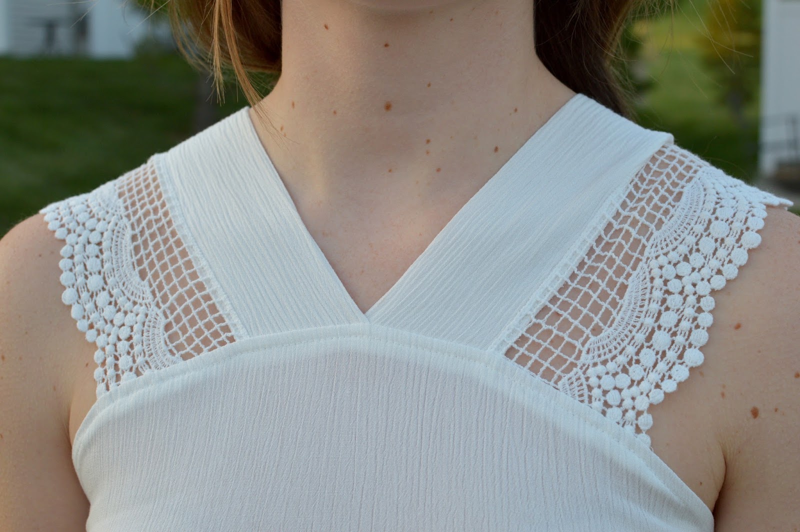 white lace top with a cool neckline | white lace top outfit ideas | outfits with a white top | spring fashion | a memory of us