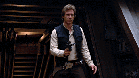 Harrison Ford interpretando a Han Solo en la trilogía original de Star Wars