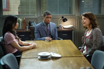 Margaret Colin as Natalie Gale with Lucy Liu and Jon Michael Hill in CBS Elementary Season 2 Episode 8 Blood is Thicker