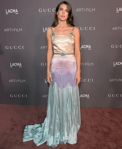 Charlotte Casiraghi of Monaco wore Gucci SS2018 evening dress. Mark Bradford and film maker George Lucas