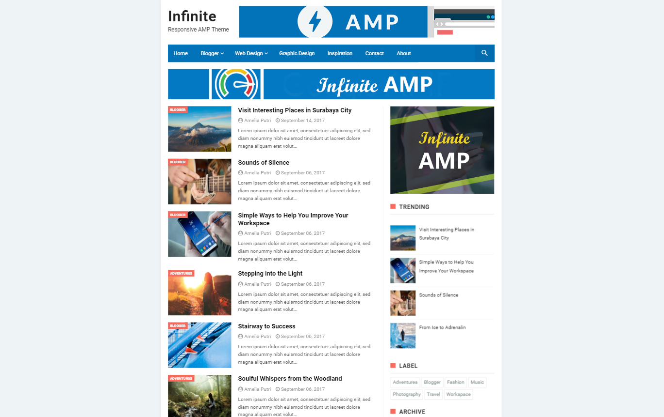 Infinite AMP Responsive Blogger Template 100% Gratis