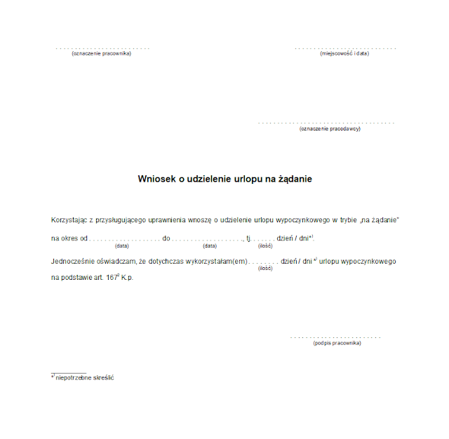 Wniosek o urlop na żądanie wzór