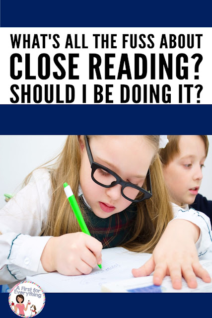 1st-3rd grade blog post on close reading. What is it and should I be doing it? Steps for implementing. Ideas for differentiation & guided reading. Close reading is a key component of the Common Core Standards. This reading and re-reading and analyzing of text leads to higher level thinking skills and a deeper level of reading comprehension. These are crucial concepts for growing readers. {first, second, third graders, balanced literacy, ELA}