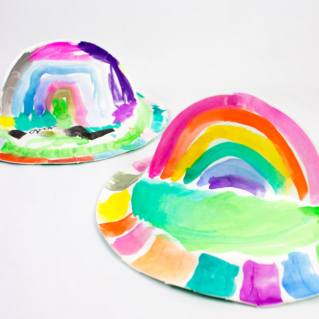 how to make pop up paper plate rainbows with preschoolers- fun kids craft project for spring!