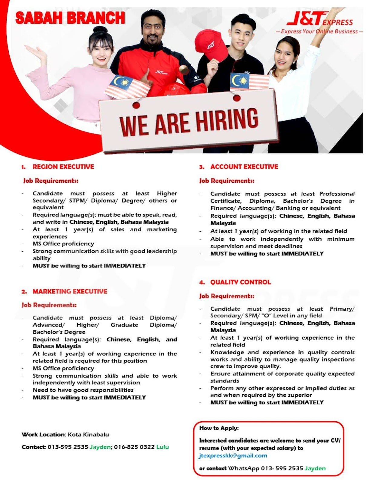 Job Vacancy 6 Kekosongan J T Express Kota Kinabalu Sabah