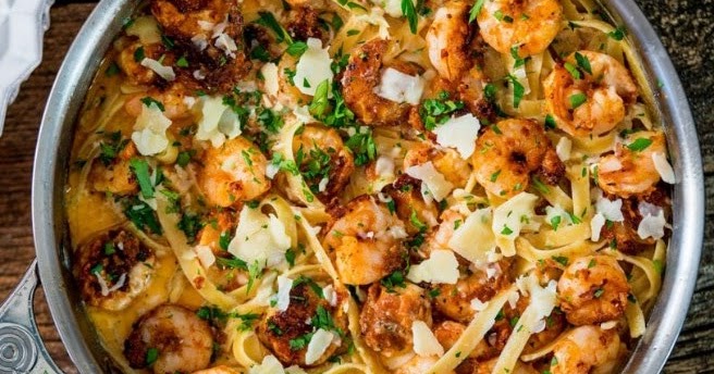 Crispy Cajun Shrimp Fettuccine #seafood #pasta