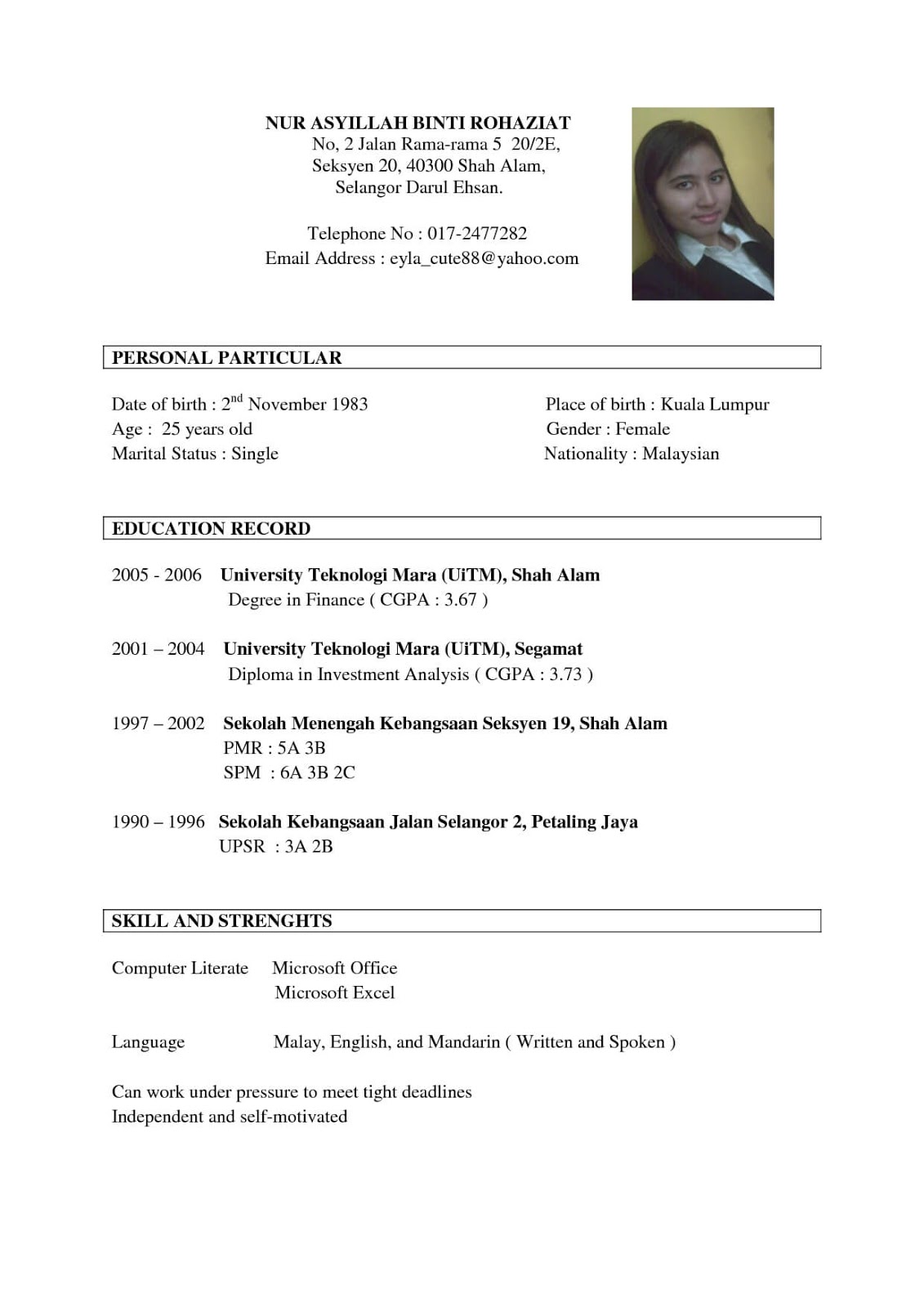 Example Of Resume To Apply Job Example Of Resume To Apply Job