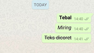 Cara membuat tulisan tebal dan miring atau di coret di WhatsApp