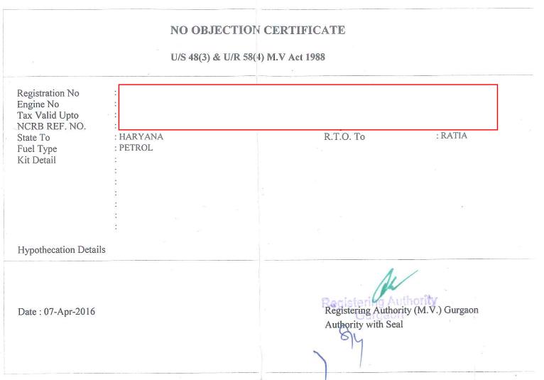 affidavit for no objection certificate