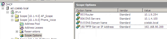 Add option 150 to DHCP pool