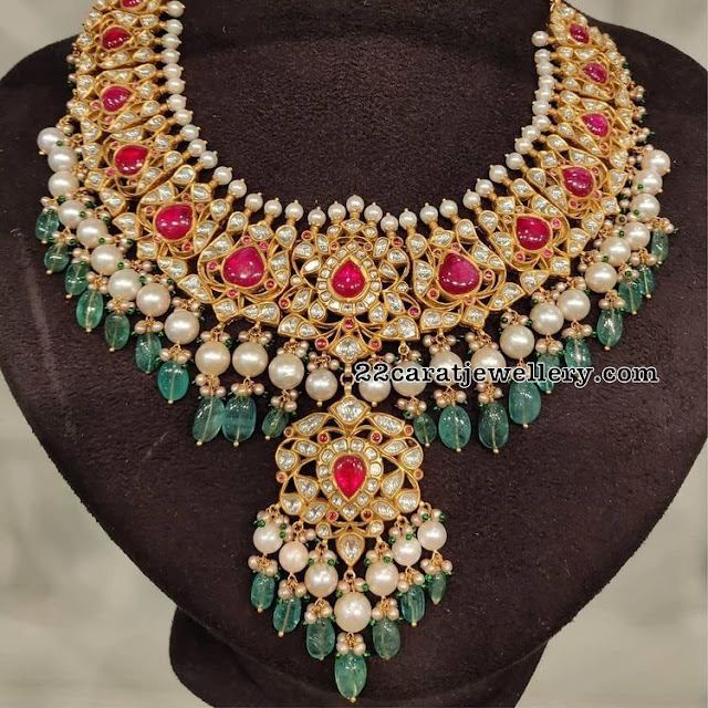 Regal Kundan Choker with Emerald Drops Regal Kundan Choker with Emerald Drops