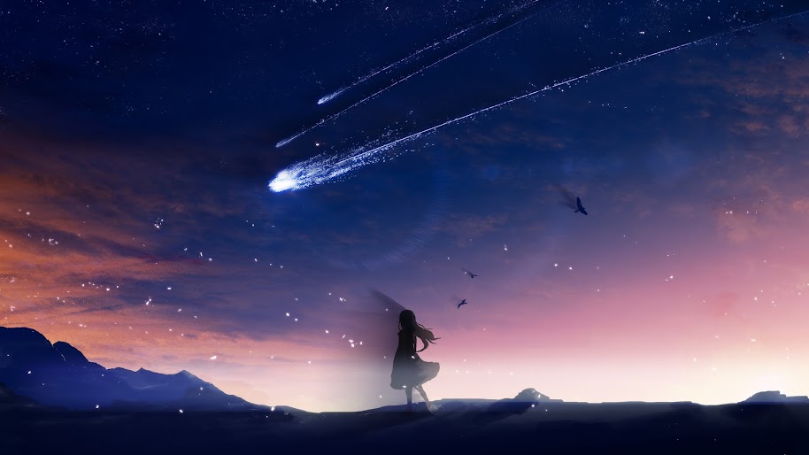 Anime, Night, Sky, Scenery, Comet, 4K, #119 Wallpaper