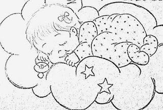 desenho bebe menina dormindo nas nuvens para pintar
