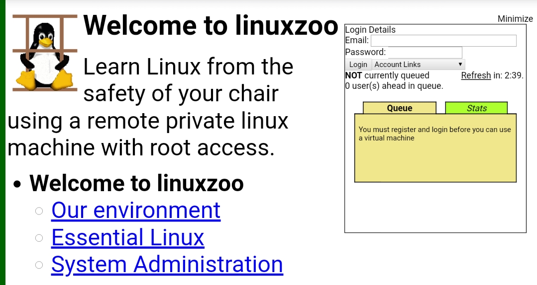 Linuxzoo interface Linuxzoo interface