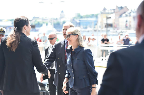 Sophie, Countess of Wessex arrive at the Grand Hotel prior to the wedding of Prince Carl Philip of Sweden and Sofia Hellqvis