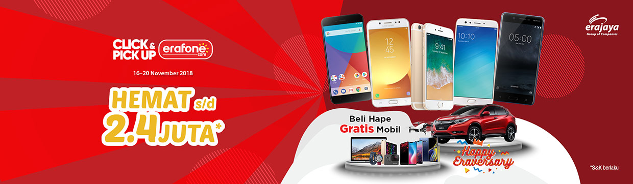 Erafone - Promo Click & Pickup Hemat s.d 2,4 Juta + Gratis Mobil (s.d 20 Nov 2018) Erafone - Promo Click & Pickup Hemat s.d 2,4 Juta + Gratis Mobil (s.d 20 Nov 2018)