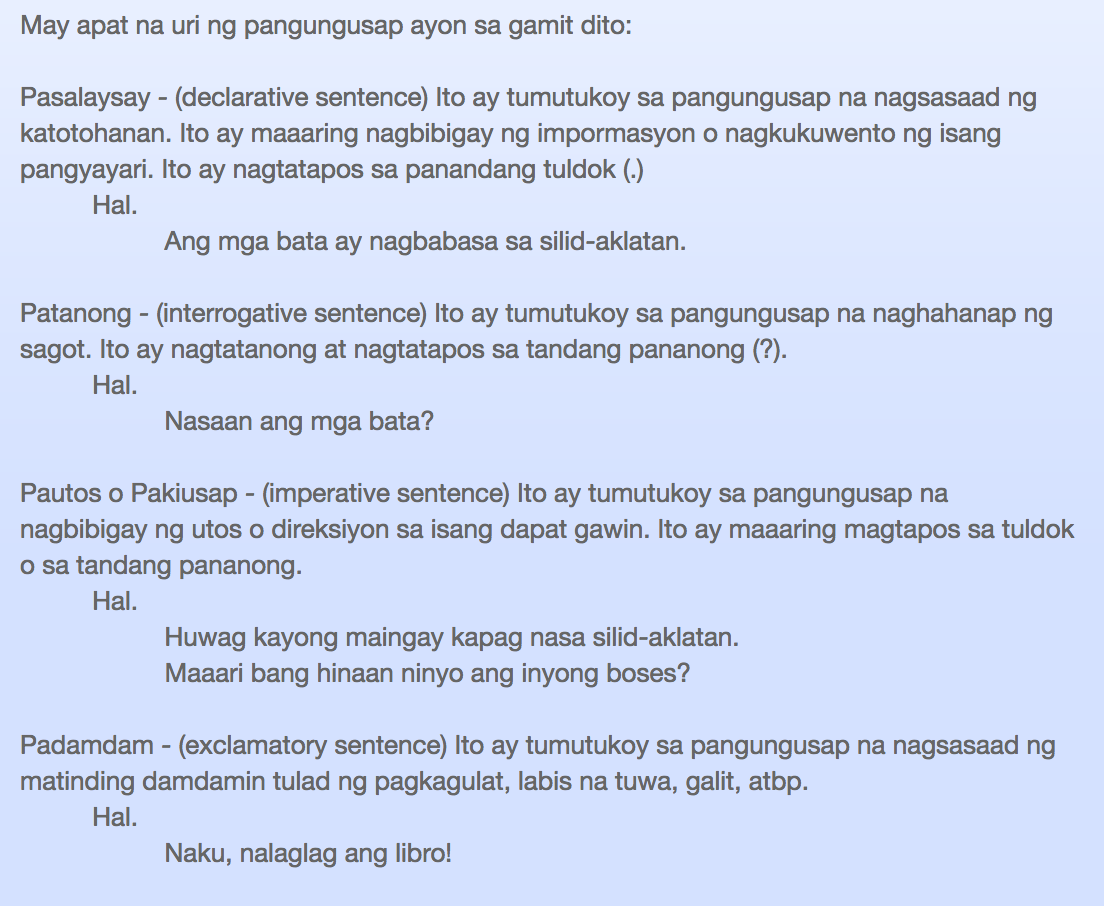 Filipino - Uri ng Pangungusap ayon sa gamit